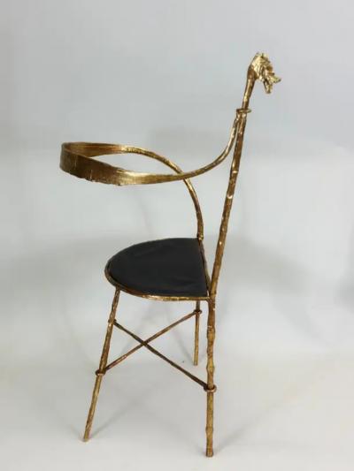 Giovanni Banci Italian Modern Craftsman Gilt Hammered Iron Chair by Giovanni Banci for Hermes