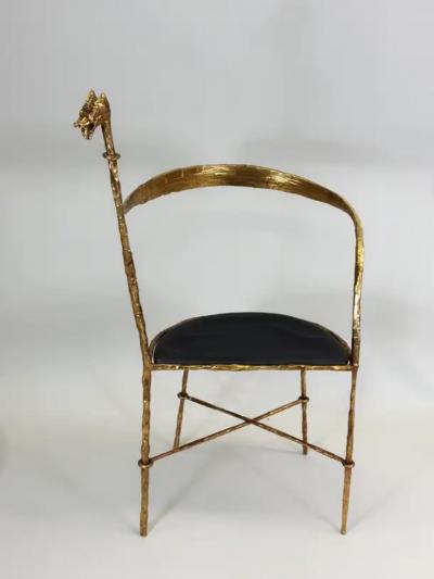 Giovanni Banci Italian Modern Craftsman Gilt Hammered Iron Chair by Giovanni Banci for Hermes