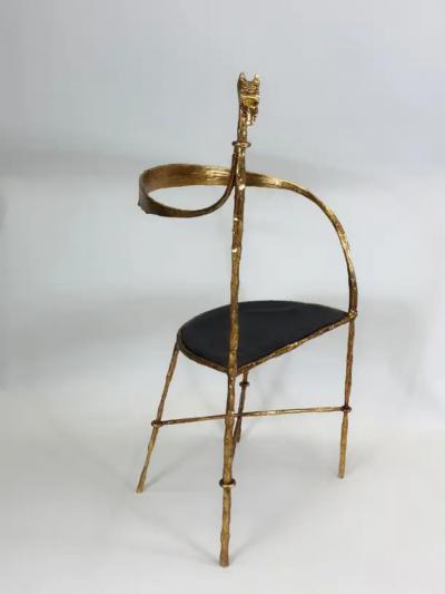 Giovanni Banci Italian Modern Craftsman Gilt Hammered Iron Chair by Giovanni Banci for Hermes
