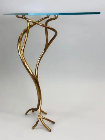 Giovanni Banci Italian Modern Craftsman Hand Hammered Gilt Iron Glass Console Giovanni Banci