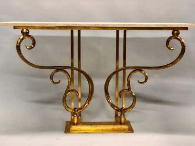 Giovanni Banci Two Italian Mid Century Modern Gilt Iron Consoles Sofa Tables by Giovanni Banci