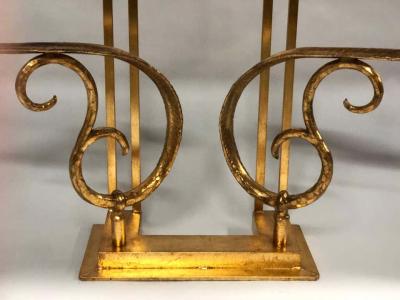 Giovanni Banci Two Italian Mid Century Modern Gilt Iron Consoles Sofa Tables by Giovanni Banci