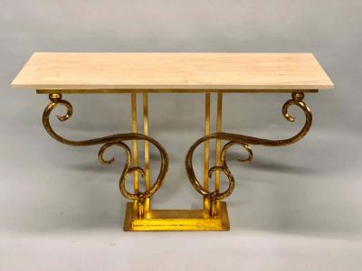 Giovanni Banci Two Italian Mid Century Modern Gilt Iron Consoles Sofa Tables by Giovanni Banci
