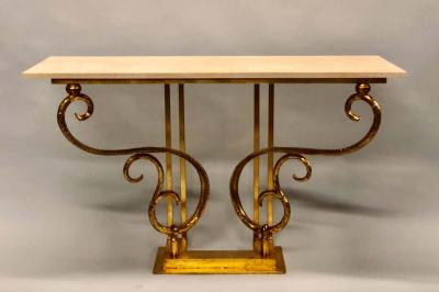 Giovanni Banci Two Italian Mid Century Modern Gilt Iron Consoles Sofa Tables by Giovanni Banci