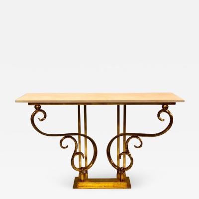 Giovanni Banci Two Italian Mid Century Modern Gilt Iron Consoles Sofa Tables by Giovanni Banci