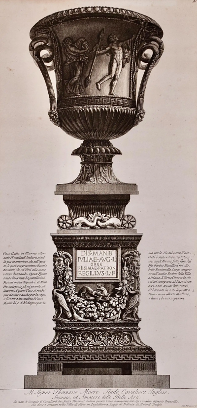 Giovanni Battista Piranesi A Framed 18th C Piranesi Etching of an Ancient Marble Vase from Hadrians Villa