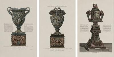 Giovanni Battista Piranesi Style Framed Antique Vase Engravings 1970s