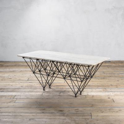 Giovanni Ferrabini Giovanni Ferrabini Large Dining Table in Metal and Top Travertine