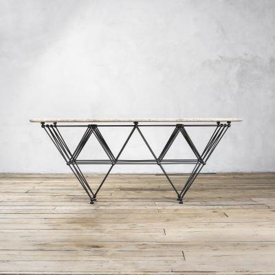 Giovanni Ferrabini Giovanni Ferrabini Large Dining Table in Metal and Top Travertine