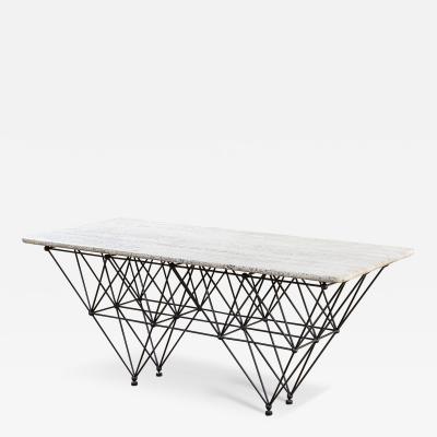 Giovanni Ferrabini Giovanni Ferrabini Large Dining Table in Metal and Top Travertine