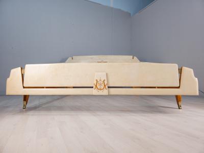Giovanni Gariboldi Italian Midcentury Parchment Double Bed Attributed to Giovanni Gariboldi 1950s