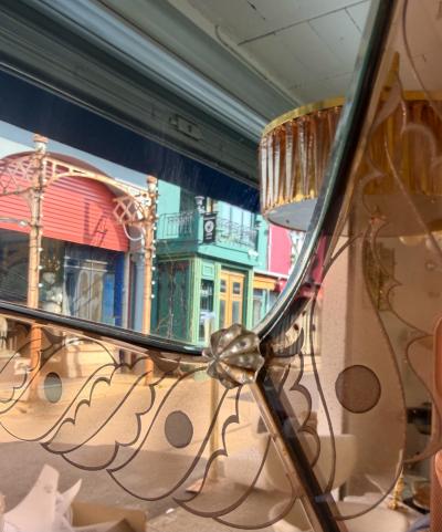 Giovanni Gariboldi Mirror Brass and Pink Colored Glass by Giovanni Battista Gariboldi Italy 1950s