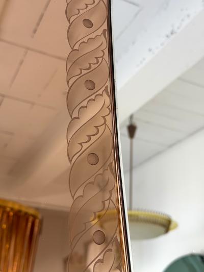 Giovanni Gariboldi Mirror Brass and Pink Colored Glass by Giovanni Battista Gariboldi Italy 1950s