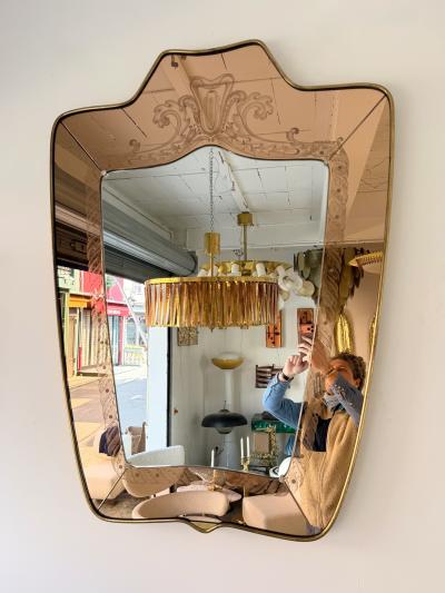 Giovanni Gariboldi Mirror Brass and Pink Colored Glass by Giovanni Battista Gariboldi Italy 1950s