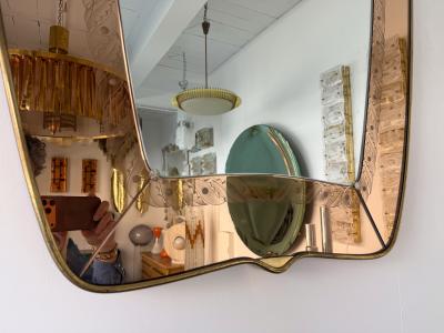 Giovanni Gariboldi Mirror Brass and Pink Colored Glass by Giovanni Battista Gariboldi Italy 1950s