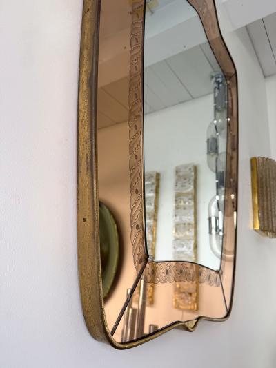Giovanni Gariboldi Mirror Brass and Pink Colored Glass by Giovanni Battista Gariboldi Italy 1950s