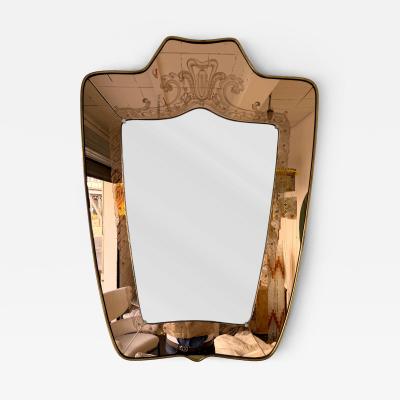 Giovanni Gariboldi Mirror Brass and Pink Colored Glass by Giovanni Battista Gariboldi Italy 1950s