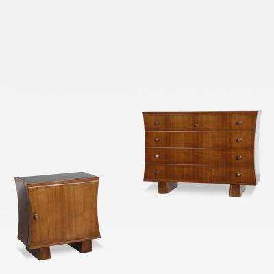 Giovanni Guerrini 1950s Italian pair of Giovanni Guerrini walnut chests