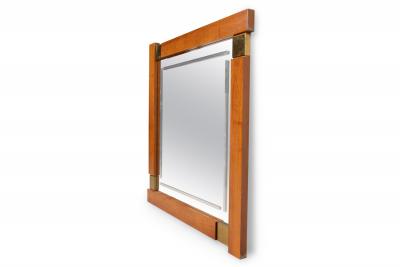 Giovanni Michelucci Large Italian Modern Walnut and Brass Mirror Attributed to Giovanni Michelucci