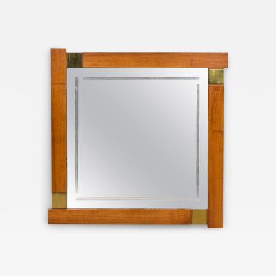 Giovanni Michelucci Large Italian Modern Walnut and Brass Mirror Attributed to Giovanni Michelucci