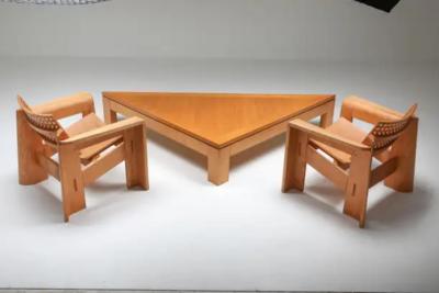 Giovanni Michelucci Triangular Postmodern Coffee Table in French Elm