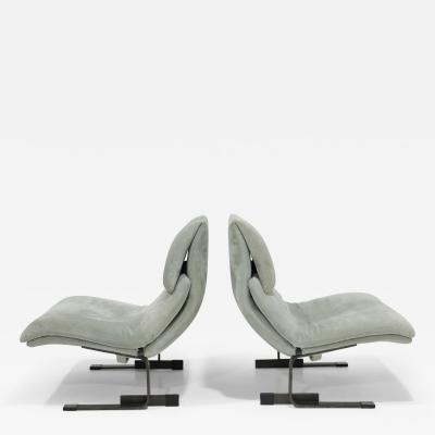 Giovanni Offredi Giovanni Offredi for Saporiti Onda Wave Chairs in Gray Suede and Bronze