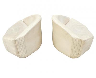 Giovanni Offredi Pair Mid Century Modern White Leather Slipper Lounge Chairs by Giovanni Offredi