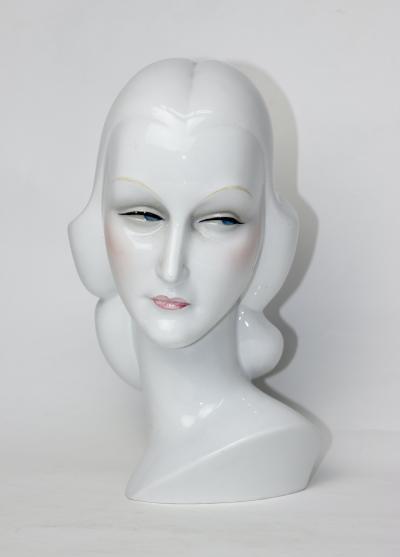 Giovanni Ronzan Art Deco Ceramic Womans Head Luminaire by Giovanni Ronzan 1939 Italy