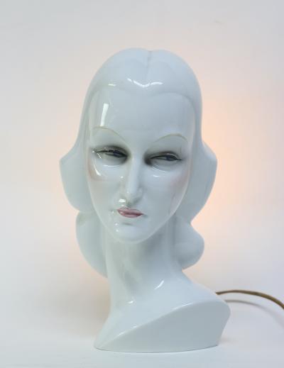 Giovanni Ronzan Art Deco Ceramic Womans Head Luminaire by Giovanni Ronzan 1939 Italy