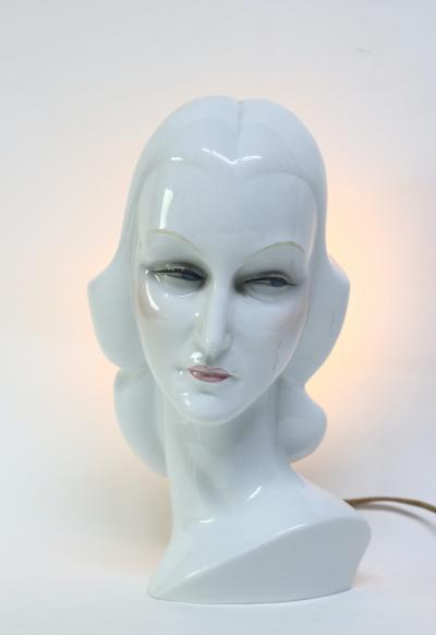 Giovanni Ronzan Art Deco Ceramic Womans Head Luminaire by Giovanni Ronzan 1939 Italy