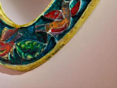 Giovanni de Simone De Simone oval mirror with polychrome ceramic frame Italy 1950s