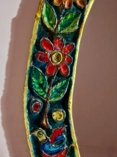 Giovanni de Simone De Simone oval mirror with polychrome ceramic frame Italy 1950s