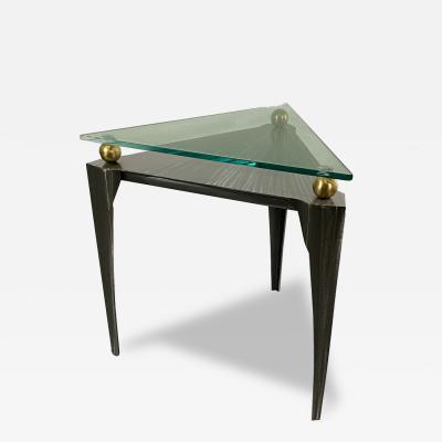 Girardini Design American Modern Steel and Brass Triangular Side Table
