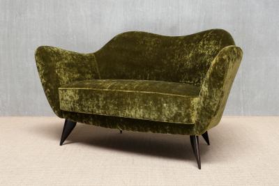 Giulia Veronesi Giulia Veronesi Perla Loveseat in Olive Green Dedar Velvet ISA Bergamo 1950s