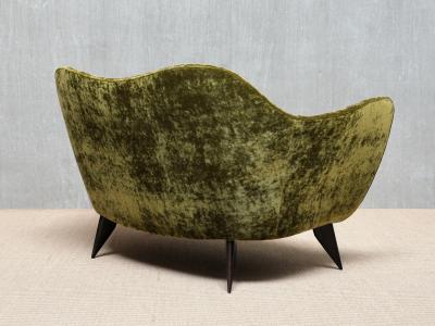Giulia Veronesi Giulia Veronesi Perla Loveseat in Olive Green Dedar Velvet ISA Bergamo 1950s