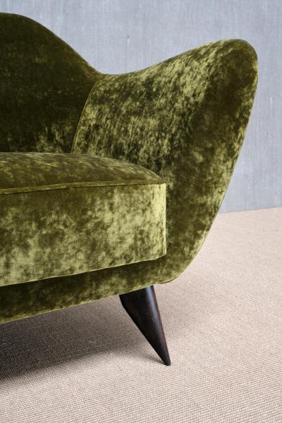 Giulia Veronesi Giulia Veronesi Perla Loveseat in Olive Green Dedar Velvet ISA Bergamo 1950s