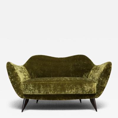 Giulia Veronesi Giulia Veronesi Perla Loveseat in Olive Green Dedar Velvet ISA Bergamo 1950s
