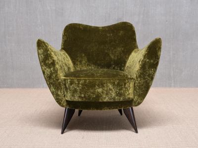 Giulia Veronesi Pair of Giulia Veronesi Perla Armchairs in Green Velvet ISA Bergamo 1950s