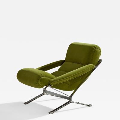 Giulio Moscatelli Rocking Chair with Metal and Velvet Italy c 1960s