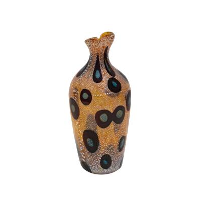 Giulio Radi Giulio Radi Hand Blown Glass Vase with Murrhines and Silver Foil ca 1950