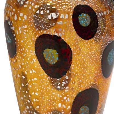 Giulio Radi Giulio Radi Hand Blown Glass Vase with Murrhines and Silver Foil ca 1950