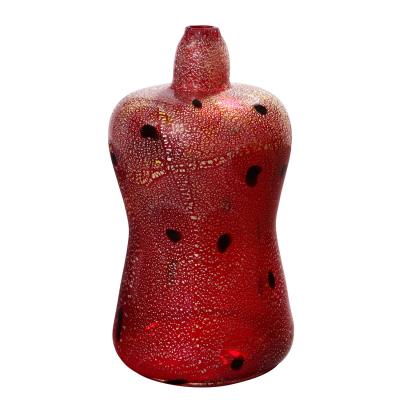 Giulio Radi Giulio Radi Red Glass Vessel with Silver Foil and Murrhines Ca 1950