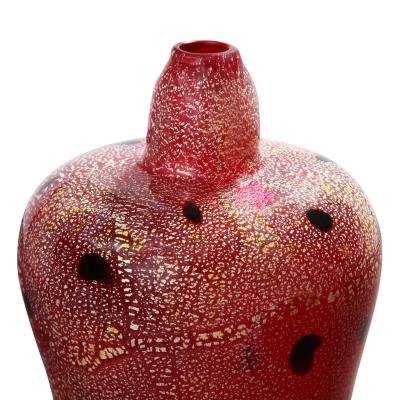 Giulio Radi Giulio Radi Red Glass Vessel with Silver Foil and Murrhines Ca 1950
