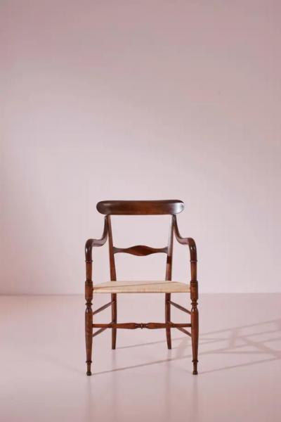 Giuseppe Gaetano Descalzi Guido Chiappe Model Campanino Armchairs Beechwood and Cane Chiavari 1950s