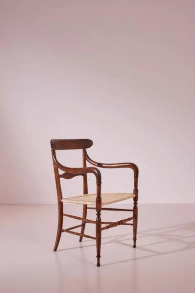 Giuseppe Gaetano Descalzi Guido Chiappe Model Campanino Armchairs Beechwood and Cane Chiavari 1950s