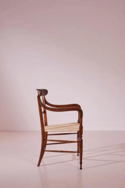 Giuseppe Gaetano Descalzi Guido Chiappe Model Campanino Armchairs Beechwood and Cane Chiavari 1950s