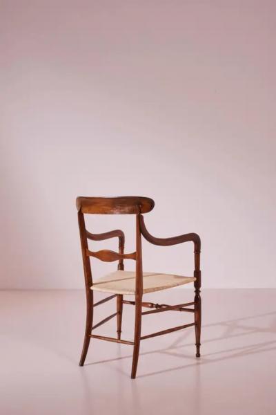 Giuseppe Gaetano Descalzi Guido Chiappe Model Campanino Armchairs Beechwood and Cane Chiavari 1950s