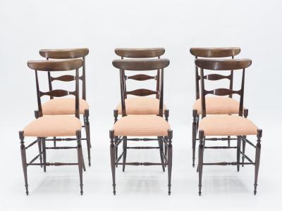 Giuseppe Gaetano Descalzi Rare set of six Campanino Chiavari walnut chairs by Fratelli Levaggi 1950