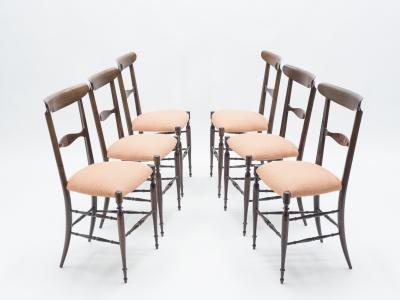 Giuseppe Gaetano Descalzi Rare set of six Campanino Chiavari walnut chairs by Fratelli Levaggi 1950