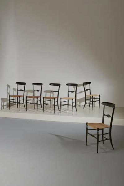 Giuseppe Gaetano Descalzi Set of Six Campanino Chairs by Colombo Sanguineti Chiavari with New Woven Cane